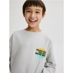 Tricou oversized cu maneca lunga si imprimeu - gri deschis