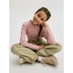 Body din bumbac cu broderie - roz-pudra