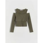 Bluza decupata la umeri - verde-oliv deschis