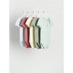 Set de 5 body-uri plic, cu imprimeu - alb