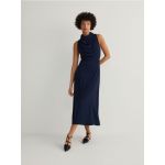 Rochie midi cu decolteu tip halter - bleumarin