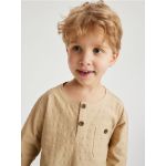 Tricou structurat cu maneca lunga Henley - bej