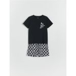 Set pijama din doua piese, cu imprimeu - negru