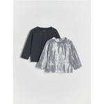 Set de 2 tricouri din bumbac, cu maneca lunga - gri-inchis