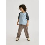 Tricou oversized cu broderie - albastru-pal