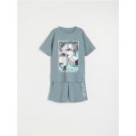 Set pijama din doua piese, cu imprimeu - turcoaz-inchis