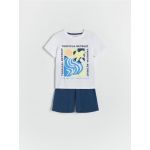 Pijama din bumbac cu imprimeu - alb