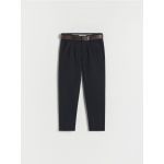 Pantaloni chino din material structurat, cu curea - negru