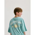Tricou oversized cu aplicatie - verde-menta