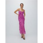 Rochie maxi cu volane - roz-fuchsia