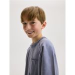 Tricou oversized, cu buzunar si maneca lunga - albastru