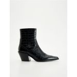 Cizme cowboy, din piele reliefata - negru