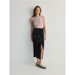 Fusta midi cu aspect lucios - negru