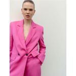 Blazer cu rand dublu de nasturi cu adaos de in - violet-orhidee