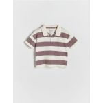 Tricou polo in dungi - violet-pruna