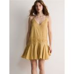 Rochie cu adaos de in - verde-oliv cald
