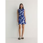 Rochie mini din bumbac - albastru-deschis