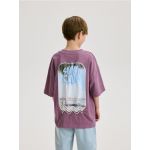 Tricou oversized cu buzunar - violet