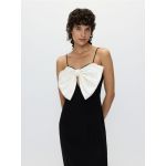 Rochie cu detaliu cu fundita contrastanta - negru