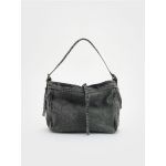 Geanta hobo cu efect prespalat - gri-inchis