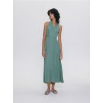 Rochie cu snur decorativ la decolteu - verde-menta