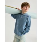 Tricou polo oversized, cu maneca lunga - albastru
