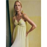 Rochie midi plisata, cu nod - galben-deschis