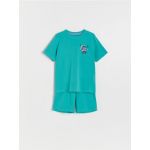 Pijama din bumbac cu imprimeu - turcoaz