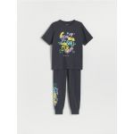 Set pijama din doua piese, cu imprimeu - gri-inchis