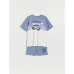 Pijama din bumbac cu imprimeu - albastru-violet