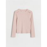 Bluza din tricot striat de bumbac - roz-pudra
