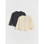 Set de 2 tricouri din bumbac, cu maneca lunga - gri-inchis