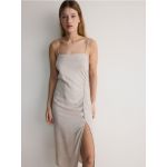 Rochie midi cu continut ridicat de viscoza si adaos de in - bej