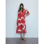 Rochie midi cu maneci bufante - multicolor