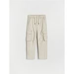 Pantaloni cargo cu cusaturi decorative - crem