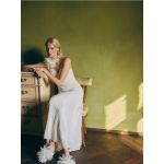 Rochie maxi, din material cu aspect sifonat - crem