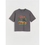 Tricou oversized cu imprimeu - gri-inchis