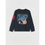 Tricou oversized cu maneca lunga - Albastru metalizat