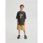 Tricou oversized cu imprimeu - gri-inchis