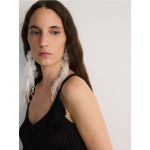Cercei cu agatatoare si pene naturale - crem