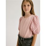 Bluza cu broderie englezeasca la maneci - roz-pudra
