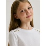 Bluza din tricot striat de bumbac - alb