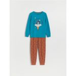 Set pijama din doua piese, cu imprimeu - turcoaz-inchis