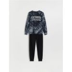 Set pijama din doua piese, cu imprimeu - negru