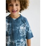 Tricou oversized cu imprimeu - Albastru metalizat