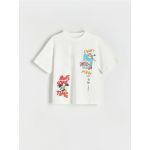 Tricou oversized cu imprimeu - crem