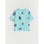 Tricou oversized cu imprimeu - acvamarin