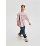 Tricou oversized cu imprimeu - violet-orhidee