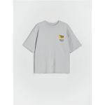 Tricou oversized cu imprimeu - gri deschis