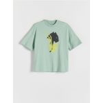 Tricou oversized cu imprimeu - verde-pal
